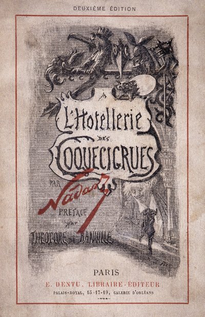 Boka "The hotellerie des coquecicrues". Blyertsanteckningar, förord av Theodore de Banville av Nadar