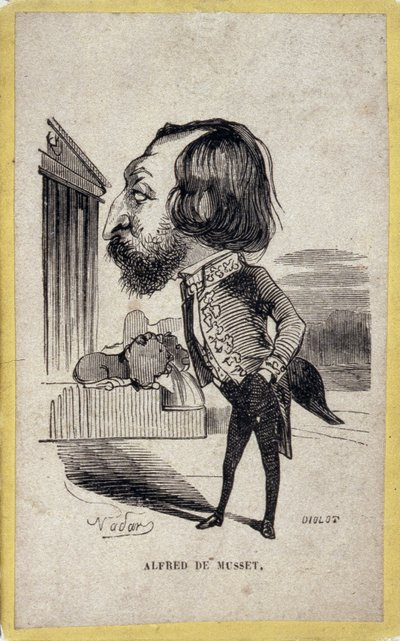 Porträttladdning av Alfred de Musset (1810-1857), fransk poet och dramatiker. Tecknad av Gaspard Felix Tournachon dit Felix Nadar (1820-1910). av Nadar