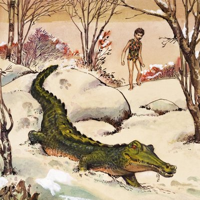 Peter follows the Crocodile, illustration ur "Peter Pan" av J.M. Barrie (gouache på papper) av Nadir Quinto
