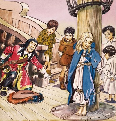Wendy fastbunden i masten, illustration ur "Peter Pan" av J.M. Barrie (gouache på papper) av Nadir Quinto