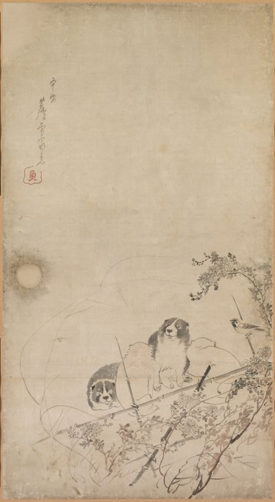 Valpar, sparvar och krysantemum, 1754-1799. av Nagasawa Rosetsu
