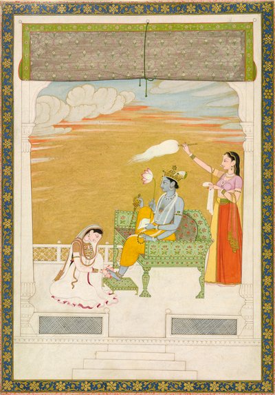 Lakshmi masserar foten av Vishnu, ca. 1765-1770. Skapare: Nainsukh, Manju. av Nainsukh Manju