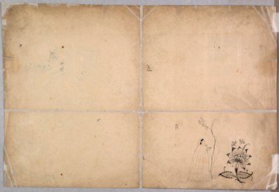 Två elefanter slåss på en innergård före Muhammad Shah, ca. 1730-40. av Nainsukh