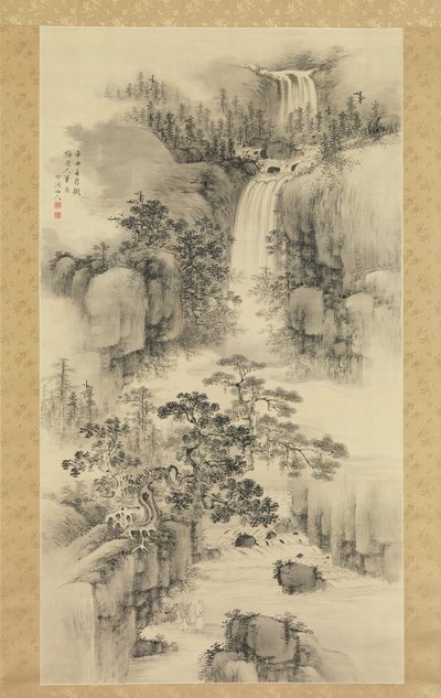 Landskap med vattenfall, 1841. av Nakabayashi Chikuto