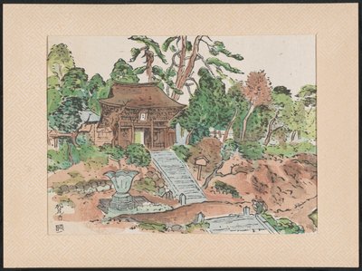 De Matsunodera tempel Aobayama Matsuodera Temple (titel på objektet) Houtsnedes van heilige Kannon tempels (serietitel) Wooblock-tryck av heliga Kannon-tempel (serietitel på objekt) Mokuhanga Kannon reijô sen (serietitel på objekt) av Nakazawa Hiromitsu