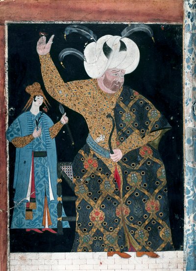 Osmanska riket: "" Porträtt av Sultan Selim II kallad den berusade eller Sari den blonde (1524-1574)"" Akvarell tillskriven Reis Haydar Nakkep dit Nigari (1494-1572) (TKS 2134, fol. 3 b) Istanbul, Topkapi Seray av Nakkep called Nigari Reis Haydar
