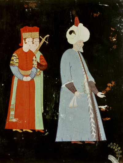 Sultanen Suleyman den storartade (1494-1566) med två dignitärer av Nakkep, called Nigari Reis Haydar