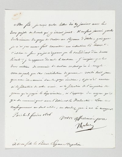 Undertecknat brev från Napoleon till sin styvson, prins Eugène de Beauharnais Napoleon av Napoleon Bonaparte