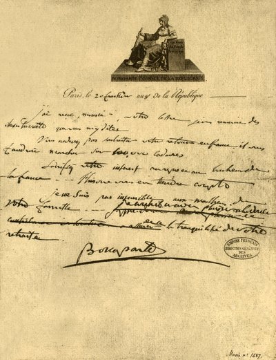 Brev från förste konsul Napoleon Bonaparte till greven av Provence, 6 september 1800, 1921. av Napoleon Bonaparte I