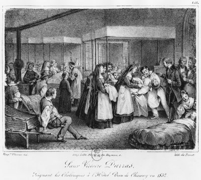 Syster Victoire Darras tar hand om koleraoffren på Hotel-Dieu i Chauny, 1832 av Napoleon Thomas