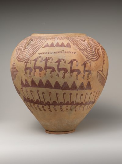 Ware burk dekorerad med djur (målad keramik) av Naqada II Period Egyptian