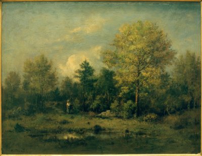 Landskap med en damm i skogen av Narcisse Diaz de la Pena