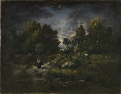 Skogslandskap med vedsamlare av Narcisse Virgile Diaz de la Peña