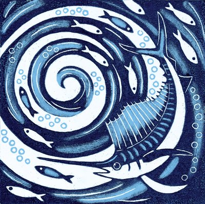 Sailfish, 2010 (träsnitt i färg) av Nat Morley