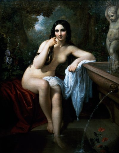 Nymf vid badet, målning av Natale Schiavoni (1777-1858), olja på duk, cm 153,5x120, Italien av Natale Schiavoni