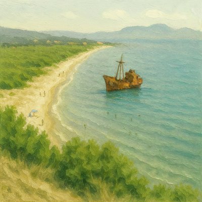 Den idylliska strand med skeppsvrak av Natalie Bruns