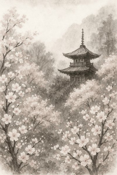 Blommor på japanska pagodkörsbärsträd av Natalie Bruns