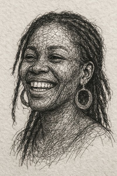 Glada dreadlocks ler av Natalie Bruns