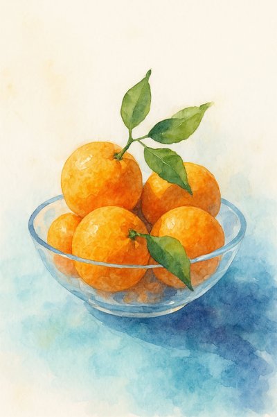 Akvarell – Stillbild med citrusfrukter av Natalie Bruns
