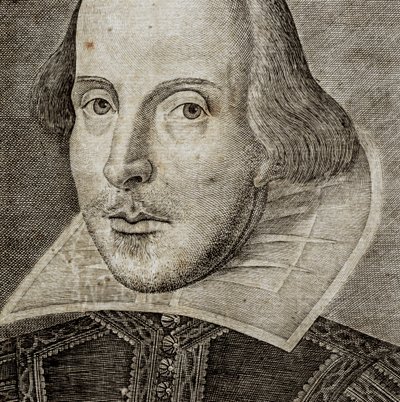 Detalj av porträtt av William Shakespeare på framsidan av Comedies, histories,  t... av Nathan Benn