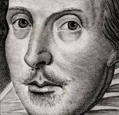 Detalj av porträtt av William Shakespeare på framsidan av Comedies, histories,  t... av Nathan Benn