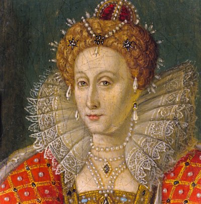 Detalj av miniatyrporträtt i olja av drottning Elizabeth I av Nathan Benn