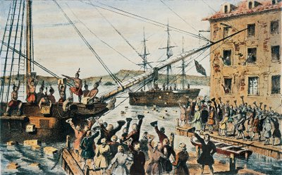 Boston Tea Party, engelska tekistor som kastades överbord i Bostons hamn av kolonister, 16 december av Nathaniel (after) Currier