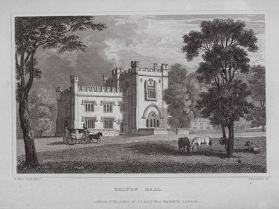 Bolton Hall (gravyr) av Nathaniel (after) Whittock