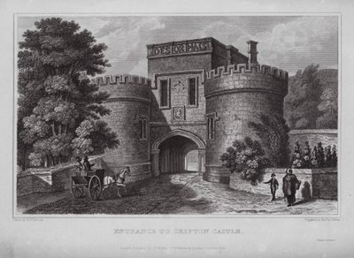 Ingång till Skipton Castle (gravyr) av Nathaniel (after) Whittock