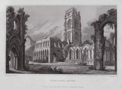 Fountains Abbey (gravyr) av Nathaniel (after) Whittock