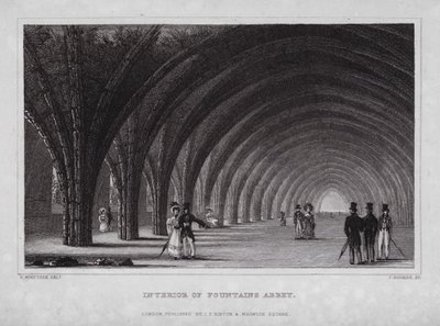 Interiör av Fountains Abbey (gravyr) av Nathaniel (after) Whittock