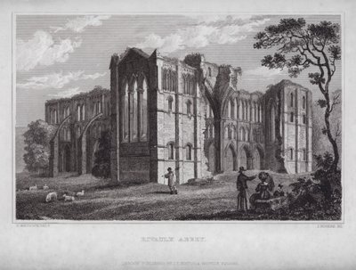 Rievaulx Abbey (gravyr) av Nathaniel (after) Whittock