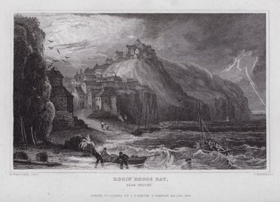 Robin Hoods Bay, nära Whitby (gravyr) av Nathaniel (after) Whittock