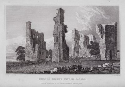Ruinerna av Sheriff Hutton Castle (gravyr) av Nathaniel (after) Whittock