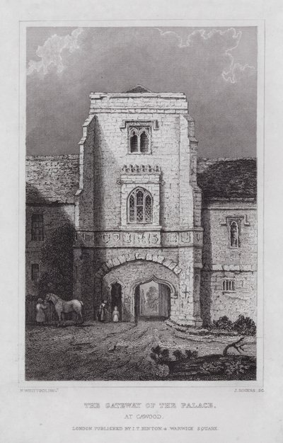 Porten till palatset, vid Cawood (gravyr) av Nathaniel (after) Whittock