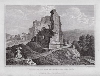 Ruinerna av Knaresborough Castle (gravyr) av Nathaniel (after) Whittock