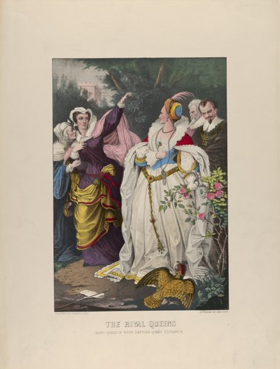 The Rival Queens - Mary Queen of Scots trotsar drottning Elizabeth, 1857-72., 1857-72. Skapare: Nathaniel Currier, James Merritt Ives, Currier och Ives. av Currier and Ives