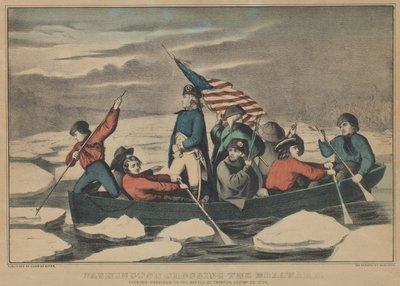 Washington korsar Delaware - kvällen före slaget vid Trenton, december ..., 1857-71. Skapare: Nathaniel Currier, James Merritt Ives, Currier och Ives. av Currier and Ives