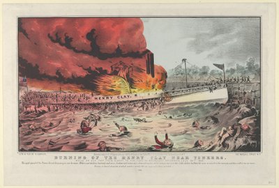 Bränning av Henry Clay nära Yonkers-under sin resa från Albany till New York på onsdag..., 1852. av Nathaniel Currier