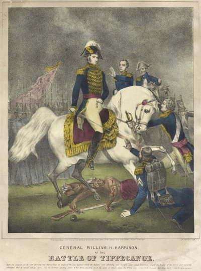 General William H. Harrison vid slaget vid Tippecanoe, pub. 1840 av Nathaniel Currier