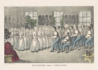 Shakers nära Libanon, ca 1830 (handfärgad litografi) av Nathaniel Currier