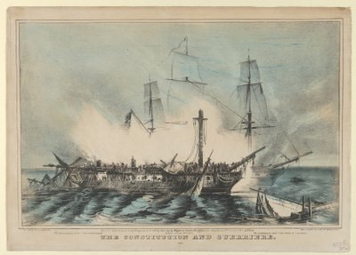 Konstitutionen och Guerriere-kämpade 19 augusti 1812-The Guerriere hade 15 män döda..., 1848. av Nathaniel Currier
