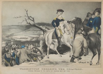 Washington korsar Delaware-kvällen före slaget vid Trenton, 25 december..., 1847. av Nathaniel Currier