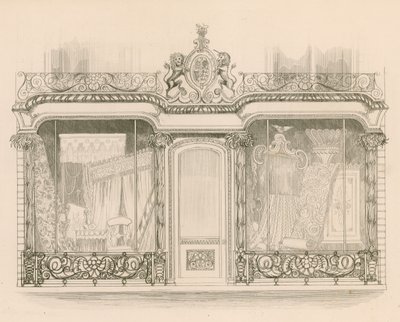 Butiksfront för Mrs Saunders och Woodley, Tapetserare, Regent Street, London av Nathaniel Whittock