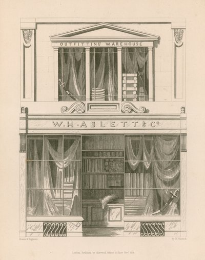 Butiksfront för W H Ablett, Outfitting Warehouse, Cornhill, London av Nathaniel Whittock