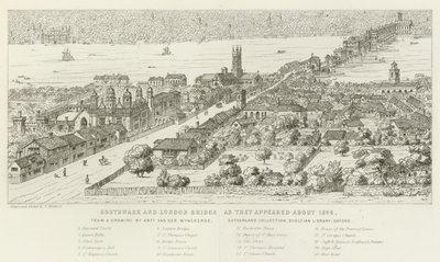 Southwark och London Bridge, som de dök upp omkring 1546 av Nathaniel Whittock