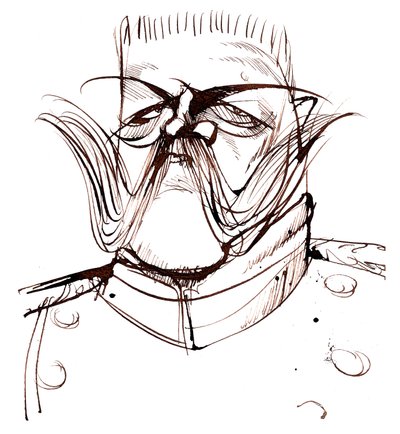 Paul von Hindenburg -Polskfödd, tysk general och president (1847-1934); karikatyr av Neale Osborne