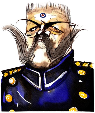 Paul von Hindenburg -Polskfödd, tysk general och president (1847-1934); karikatyr i färg av Neale Osborne