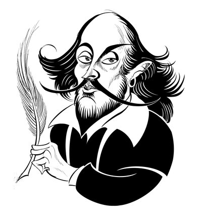 William Shakespeare - svartvit karikatyr av Neale Osborne