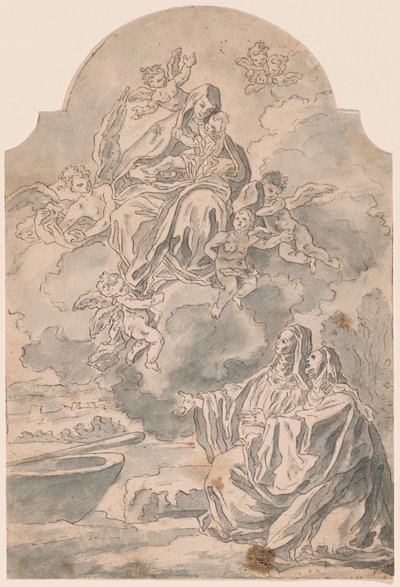 Jungfrun och barnet visar sig för två kvinnliga kloster av Neapolitan 17th Century